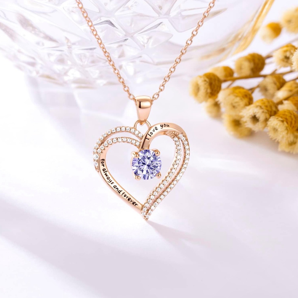 Nwt 18k Rosegold Over 925 Sterling Silver Heart Birthstone Cz Pendant Necklace